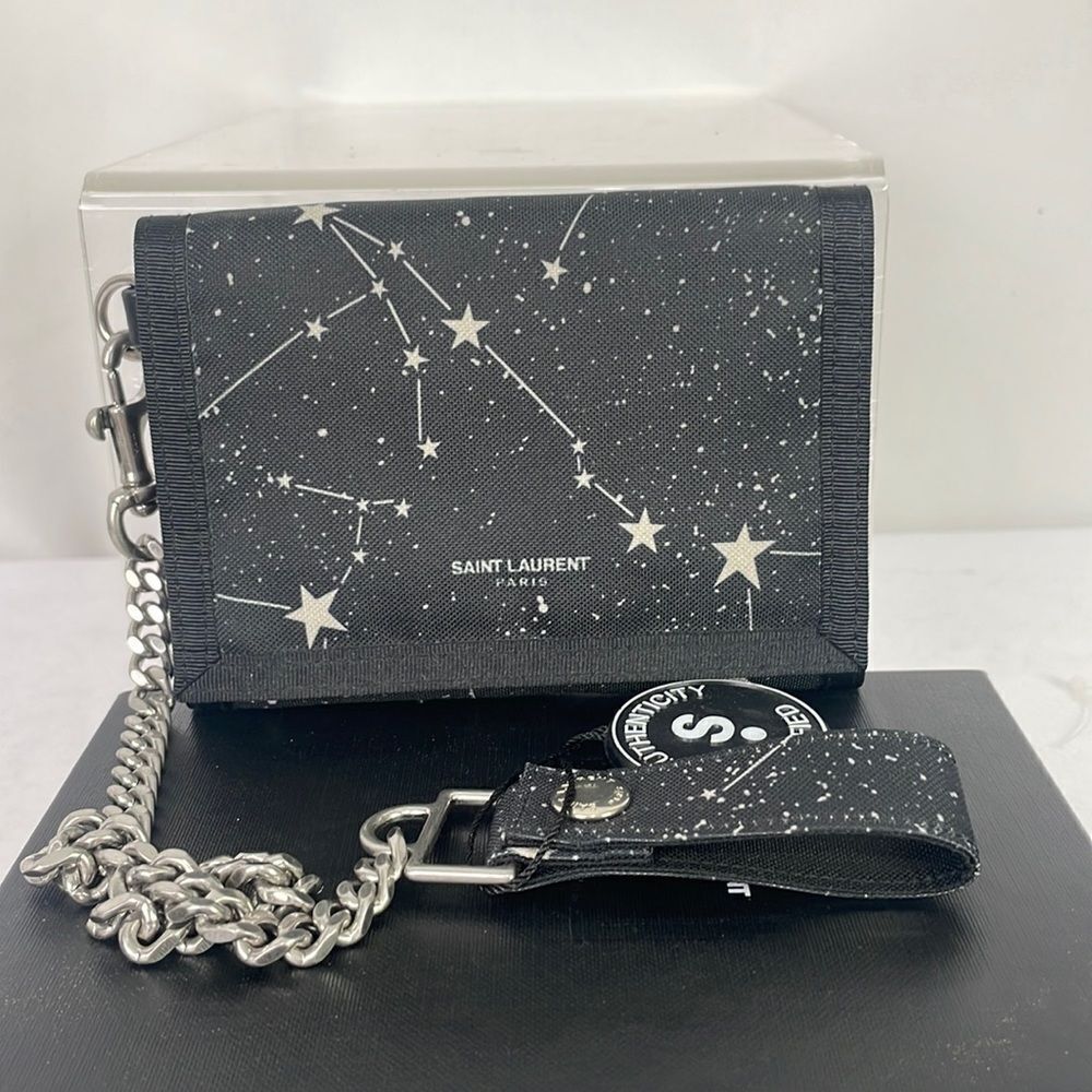 Yves Saint Laurent Black Stars Wallet With Chain and Box - Picture 1 of 8